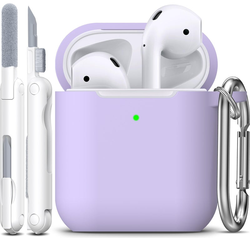 R-fun Compatible with AirPods Case Cover, Soft Silicone Protective Cover with Keychain for Women Men Compatible with Apple AirPods 2nd 1st Generation Charging Case, Front LED Visible,Pink Purple - Image 1